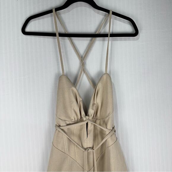 ASOS DESIGN Strappy Cupped Skater Midi Dress Natural Stone Size 10 Open Back - Picture 7 of 12